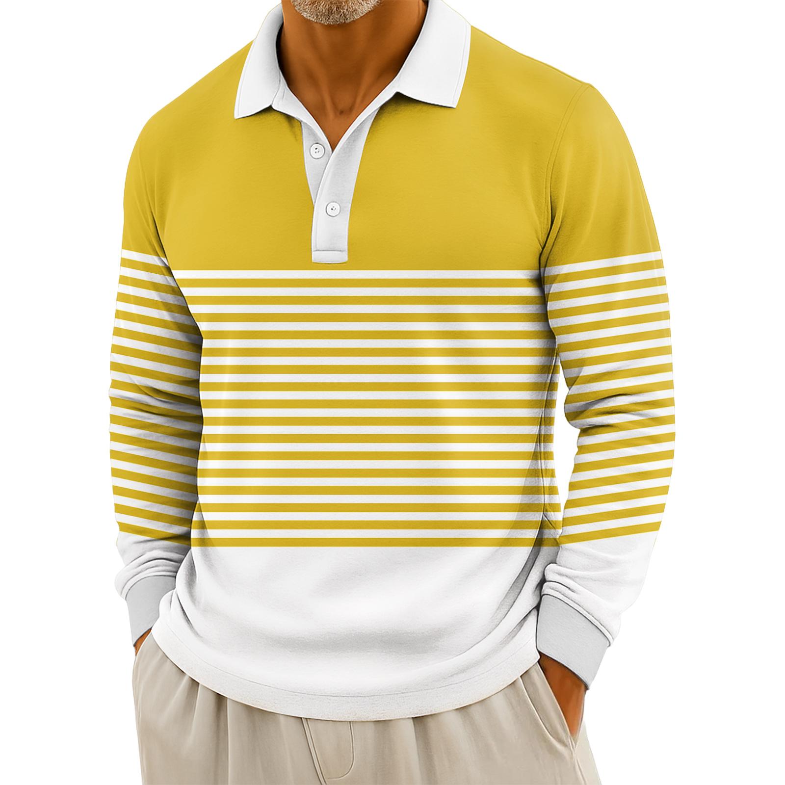 

Мужские повседневные топы с длинными рукавами на пуговицах с полосатым принтом XL жёлтый
