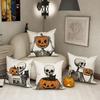 4Pcs Halloween Linen Cushion Cover Trick or Treat Theme Pillowcase Pumpkin-Skeleton Pillow Cover Halloween Party Decoration 2025