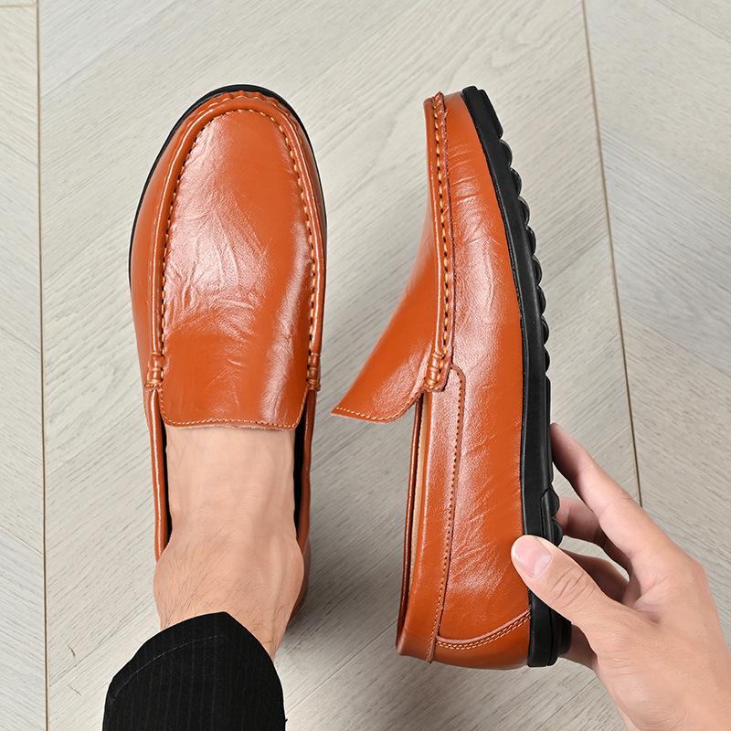 Men's Handmade Slip-On Leather Loafers - Autumn British Style, Casual & Business, Soft Sole Driving Shoes