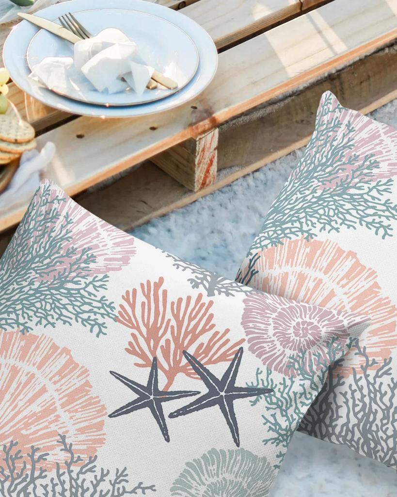 Marine Coral Shell Starfish 2/4PCS Outdoor Garden Chair Waterproof Cushion Cover Modern Home Decor 45/50/60cm Pillow Case