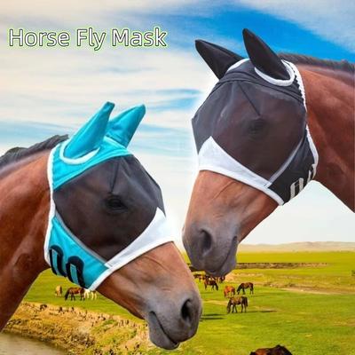 Cubierta Facial Ajustable para Caballos Transpirable Máscara para Caballos Máscara Anti-Mosquitos de Alta Calidad Uso en Establo