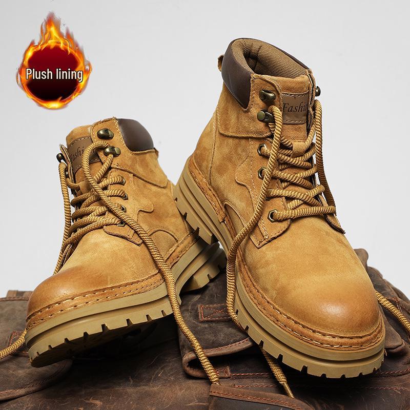Men's Autumn/Winter Lightweight Breathable British Style High-Top Yellow Pigskin Work Boots
