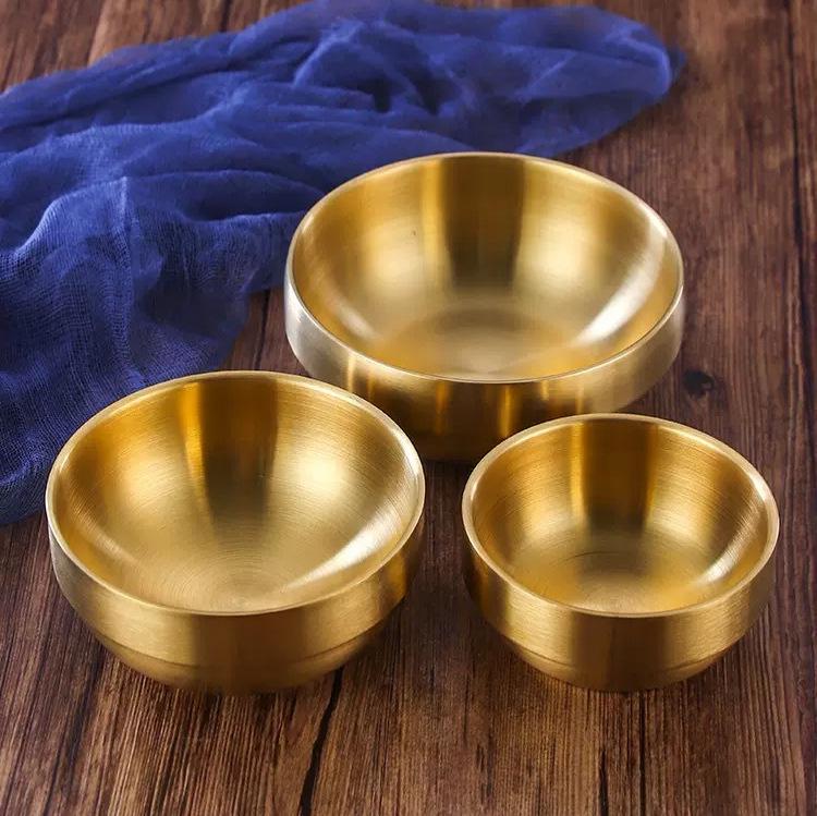 

Корейская двухслойная миска из нержавеющей стали золотого цвета для барбекю и холодной лапши 9cm Stainless Steel 201 серебряный