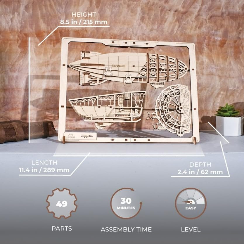 Ugears Zeppelin 2.5D Puzzle 70208 Holz 3D Puzzle Kein Kleber oder Werkzeug für Bastelarbeiten erforderlich