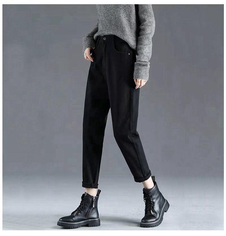 Damen High-Waist Fleecegefütterte Cropped Harem Jeans - Winter Karottenhose