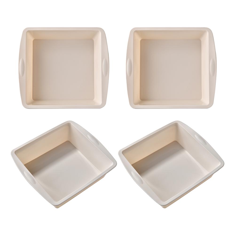 

4Pcs Silicone Square Cake Plate Non-Stick Brownie Pot with Anti-Slip Handle Oven and Air Fryer Safe Perfect for Baking Cakes бежевий