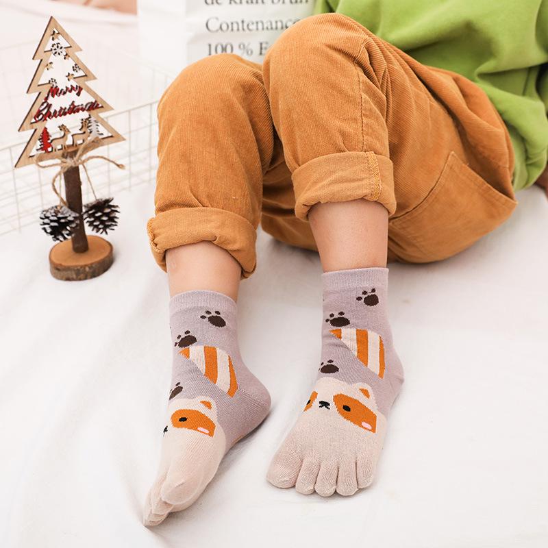 Kids' Cartoon Animal Cotton Split-Toe Socks, Mid-Calf, Ages 3-12, Boys & Girls