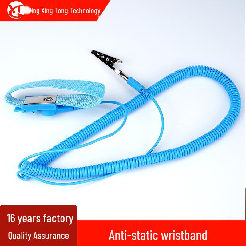 Blue Anti-static Wired Wrist Strap - Electronic Insulation Protection with PU & PVC Gauze Blue Anti-static Wrist Strap 1.8M