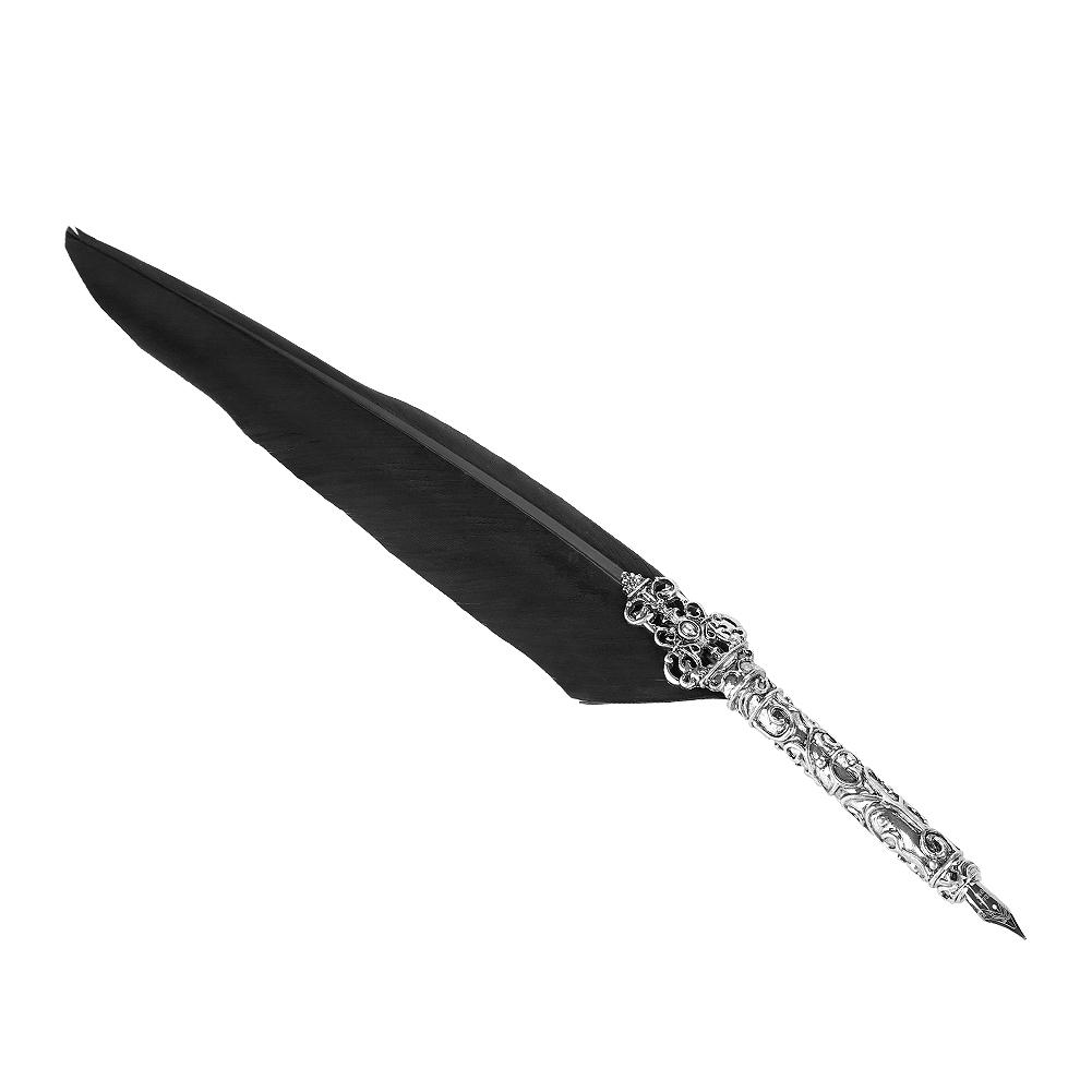 Retro Quill Feather Writing Pen Gift Box with Empty Ink Bottle Quill Set for Friends Black