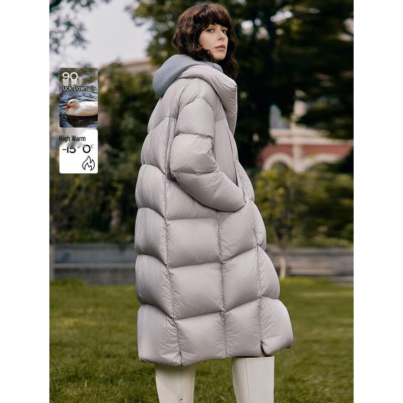 

ELLE 90 Women s Long White Duck Down Lapel Jacket M