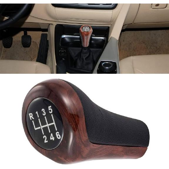 SANRILY Wood Texture 6 Speed Manual Shift Knob Fit for BMW E90 E46 3 5 6 Series E39 E60 E61 E91 E92 E82 X3 E83 ABS and Leather Shifter Knob Adapter