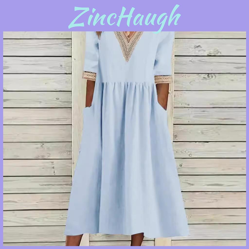 Cotton Linen Midi Dress With Ruffle Details For Office Women