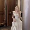 Lined Flutter Sleeve Ruffle Dress - Square Neck, Fitted Waist, Long French Style for Women, Perfect for Summer Elegance