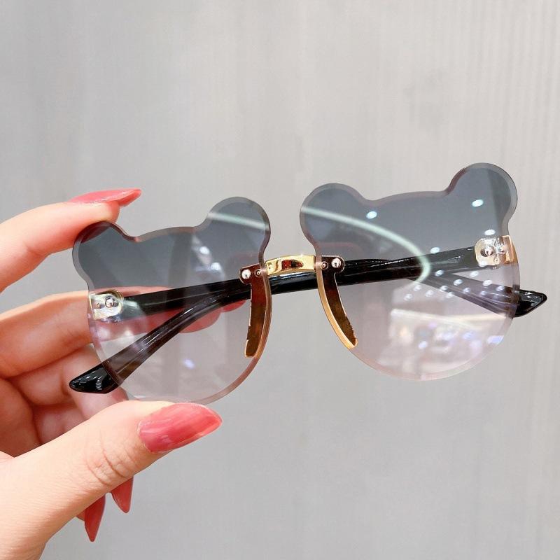 Girls Boys Cute Bear Animal Cartoon UV400 Rimless Sunglasses Children Retro Round Sunglasses Outdoor Baby Shade Glasses Eyewear
