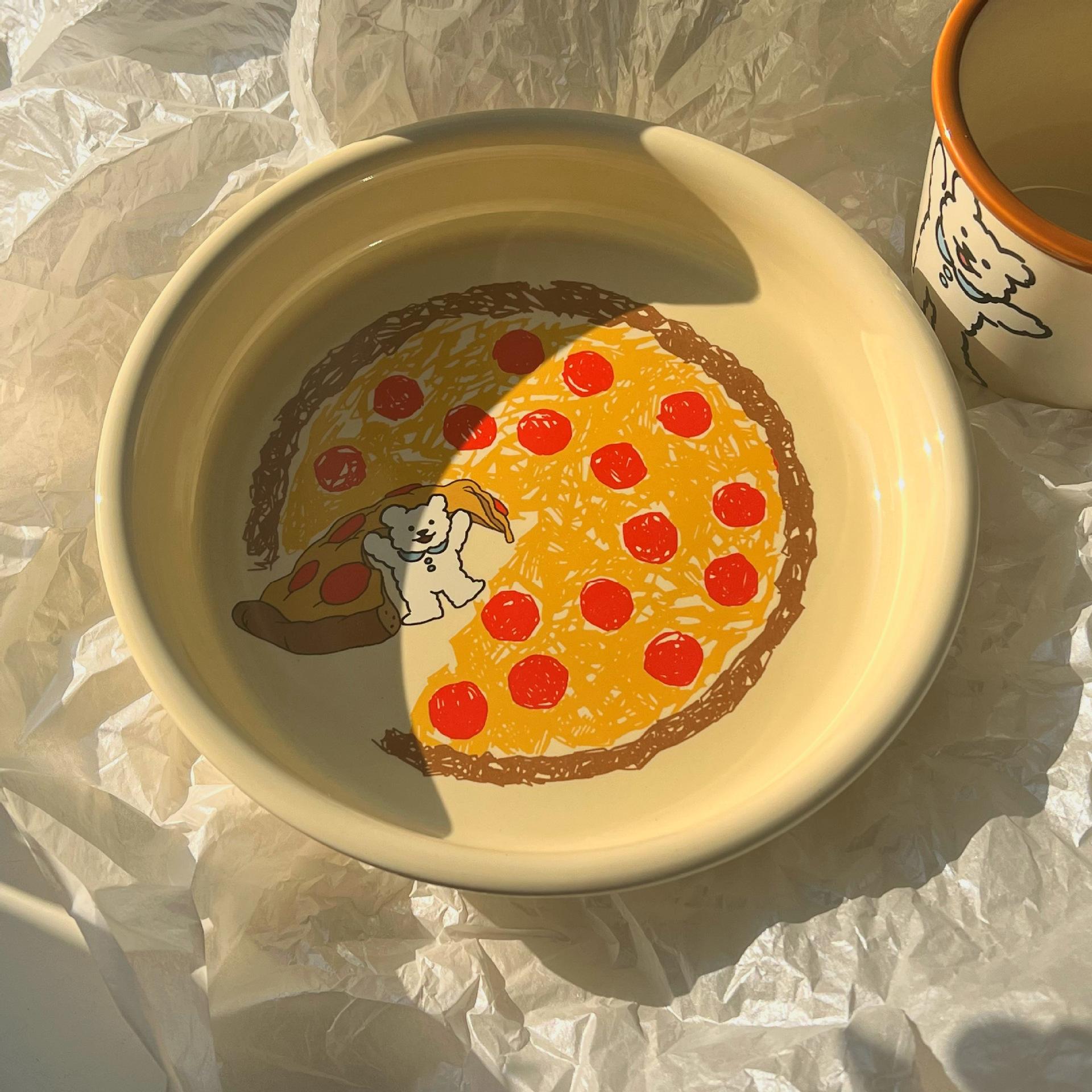 

Домашняя INS Пицца Медведь Керамическая Посуда Кремово-желтый Высокая Красота Десертная Тарелка для Торта Выпечки Глубокая Тарелка Посуда для Послеобеденного Чая