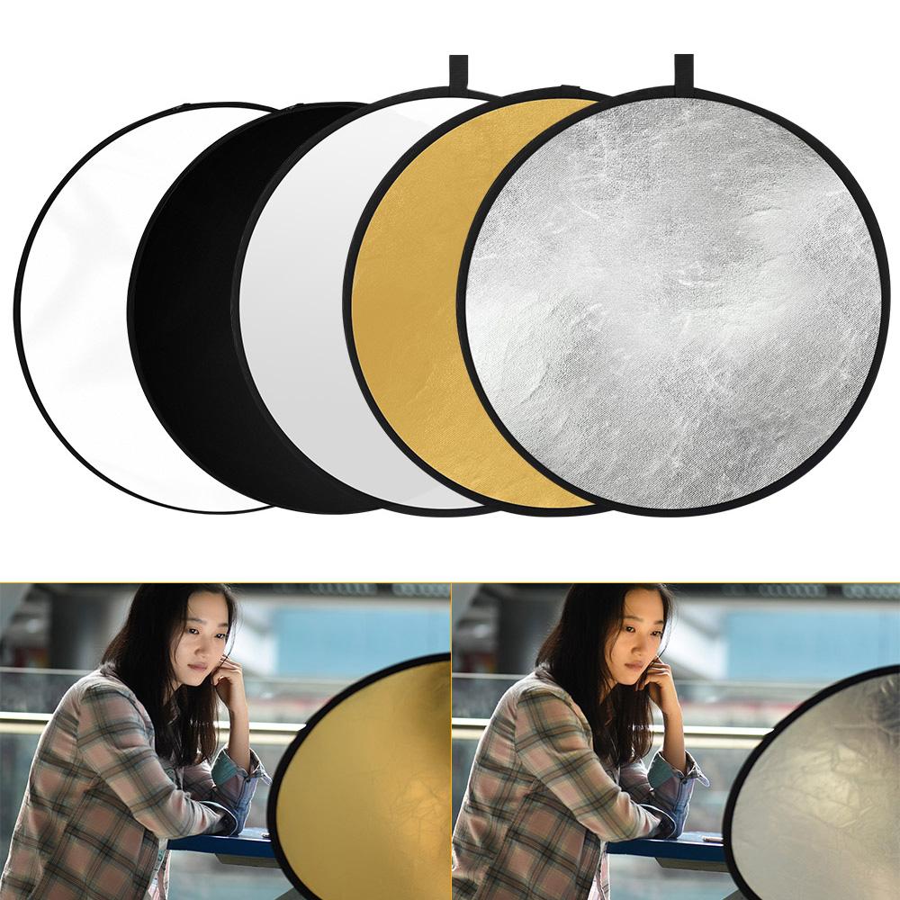 80cm 32Inch Photography Light Reflector 5 in 1(Translucent, Silver, Gold, White, Black) Collapsible Multi Disc for