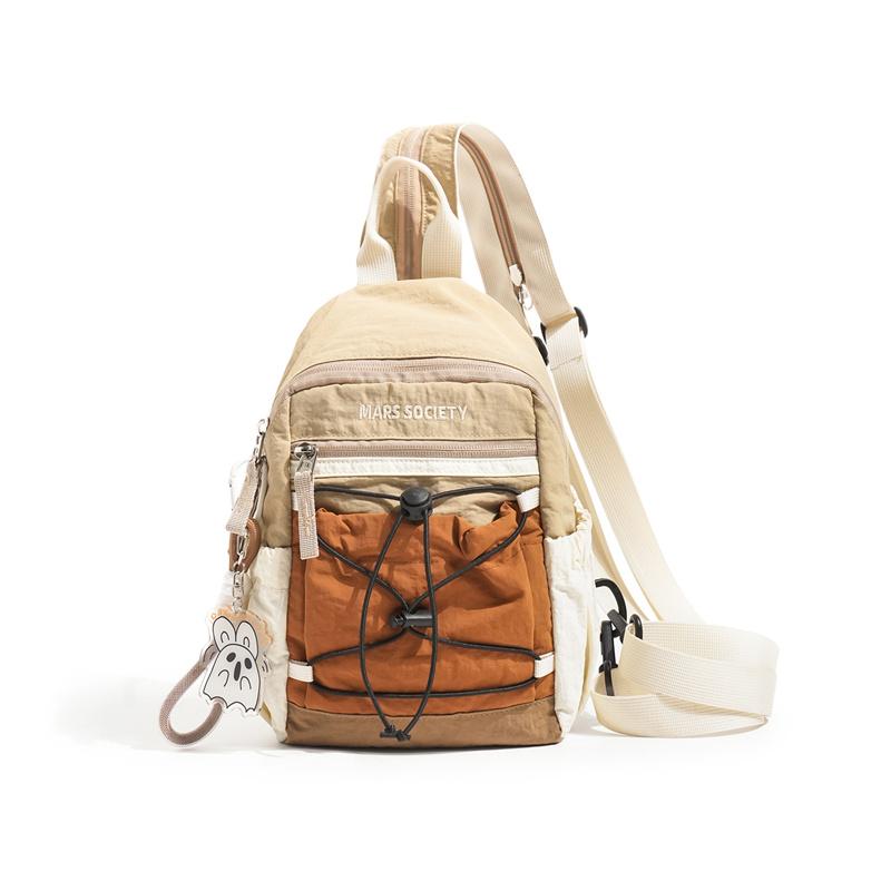 Color Block Backpack Outdoor Sports Drawstring Mini Backpack Student Schoolbag Small хаки