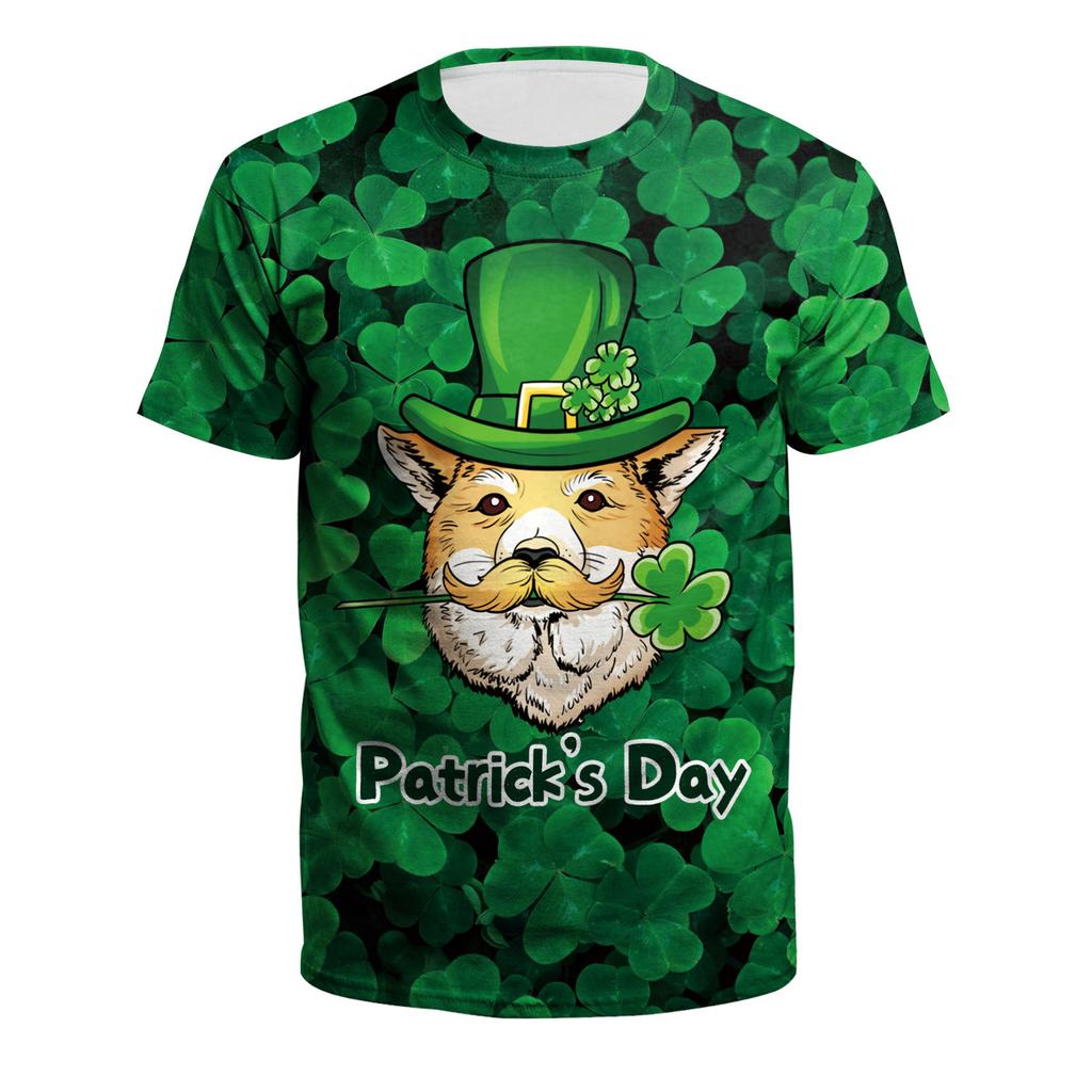 Casual Crew Neck 3D Digital Printing T-Shirt Irish St. Patrick's Day Clothing Printing Men's and Women's Short Sleeves