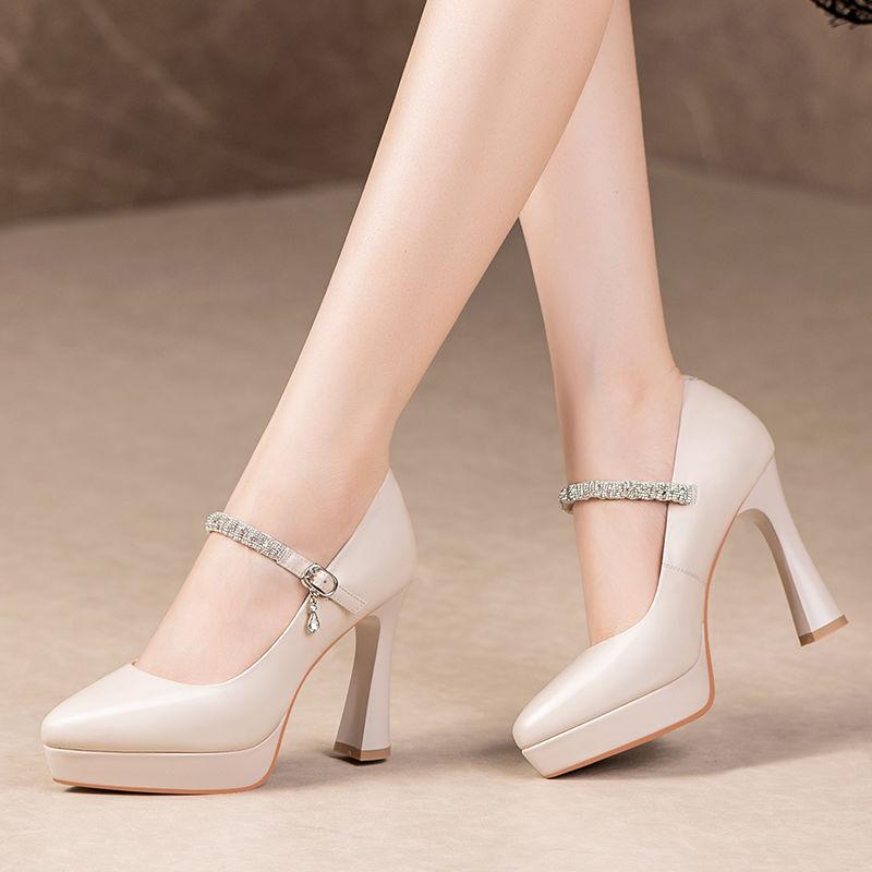 

Мода FHC 2024 Новые Кожаные Женские Туфли на Платформе, Туфли на Высоком Каблуке, Ремешок на Щиколотке с Передними Стразами, 34-40, Черный, Бежевый, Дропшиппинг 40 бежевый