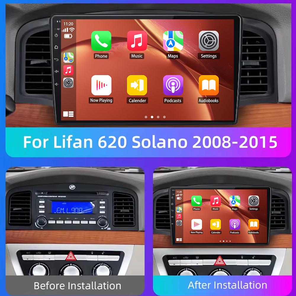 Car Radio for Lifan 620 Solano 2008-2015 CarPlay Androind Auto Bluetooth WiFi GPS Navigation EQ Player 9inch 2Din FM Autoradio