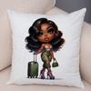 Fashion Cartoon African Girl Pillow Case Soft Plush Cushion Cover for Sofa Home Decor Cute Black Women Throw Pillowcase