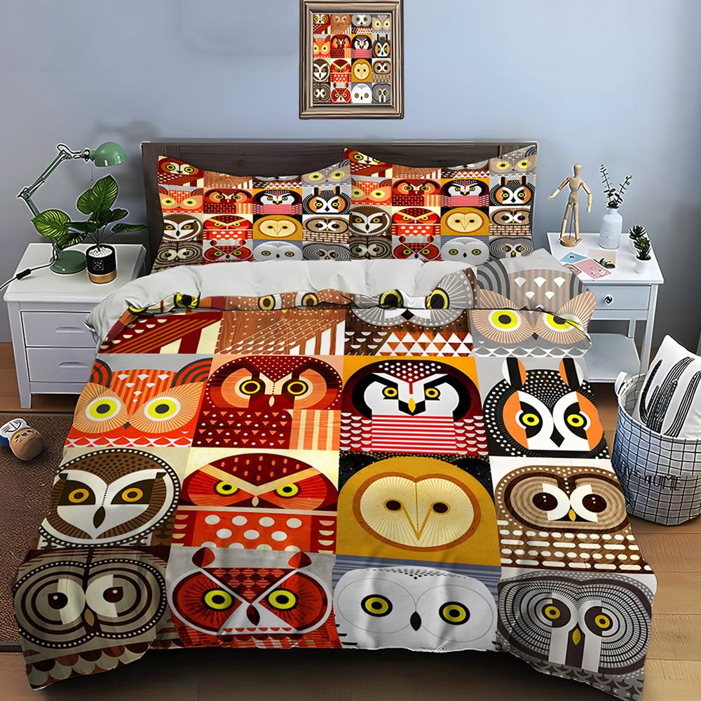 Colorful Geometric Owl Art Designs Print Soft Comfortable Duvet Cover Bedding Set Included 1*Duvet Cover  2*Pillowcases