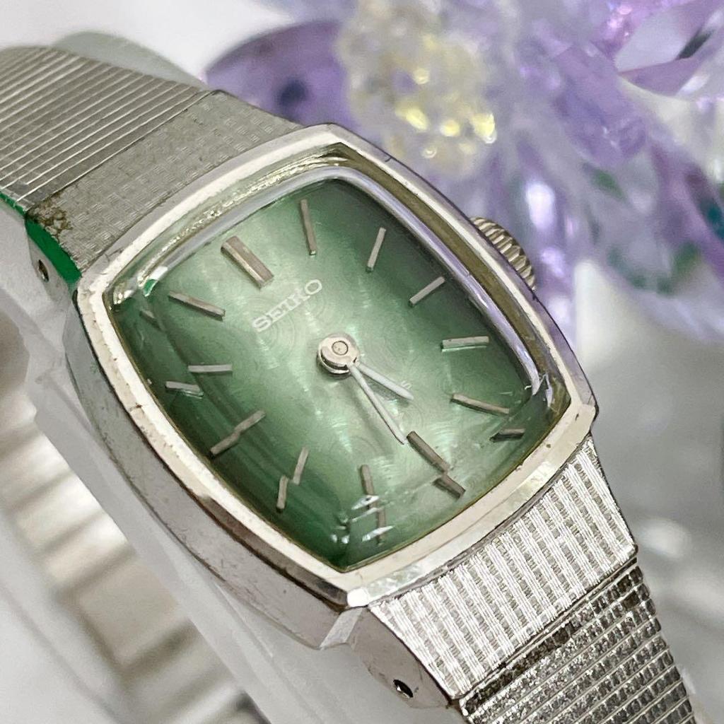 Used Seiko Women's Watch Green Dial Cut Glass Manual Wind #t83