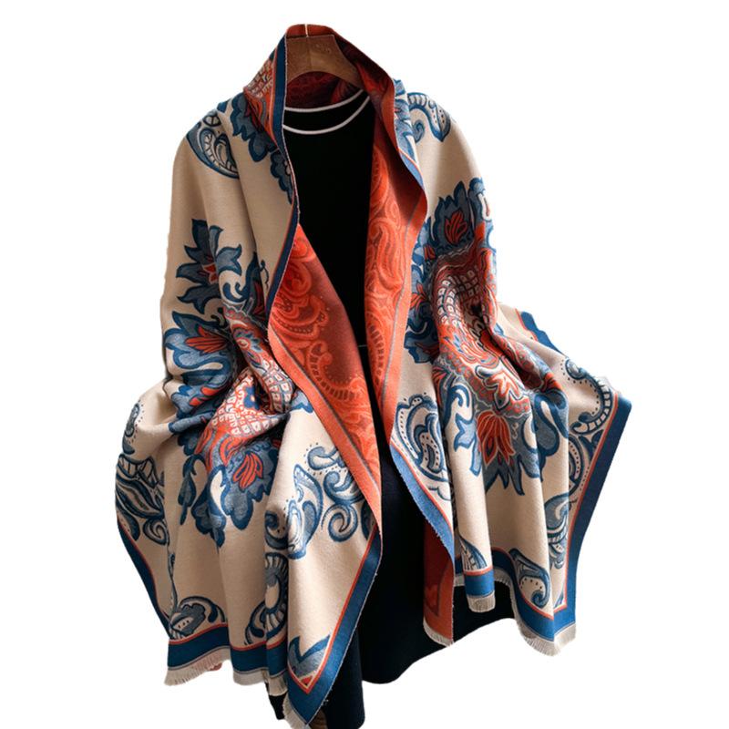 Versatile Double-Sided Imitation Cashmere Scarf Women'S Winter Dual-Purpose Air-Conditioned Room Large Shawl Warm Scarf