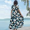 Vestido floral bohemio suelto casual de manga corta largo maxi vestido de verano para la playa