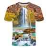 Summer Natural Scenery Waterfall 3D Printing T-shirt Fashionable Casual O-neck Short-sleeved Thin Top