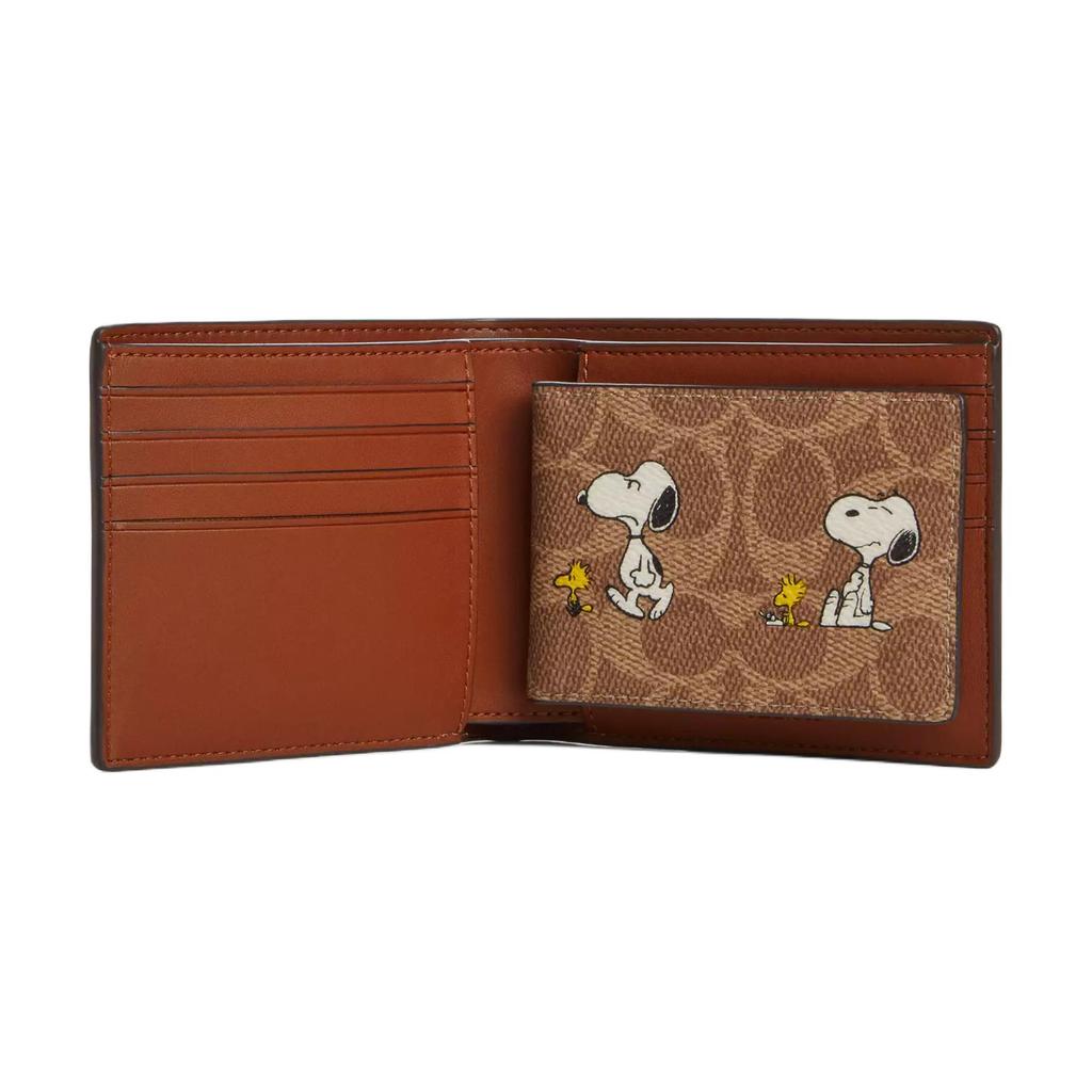 New COACH PEANUTS Snoopy, Collaboration Coated Canvas Wallet Mini Men's Brown CBK56-TAM