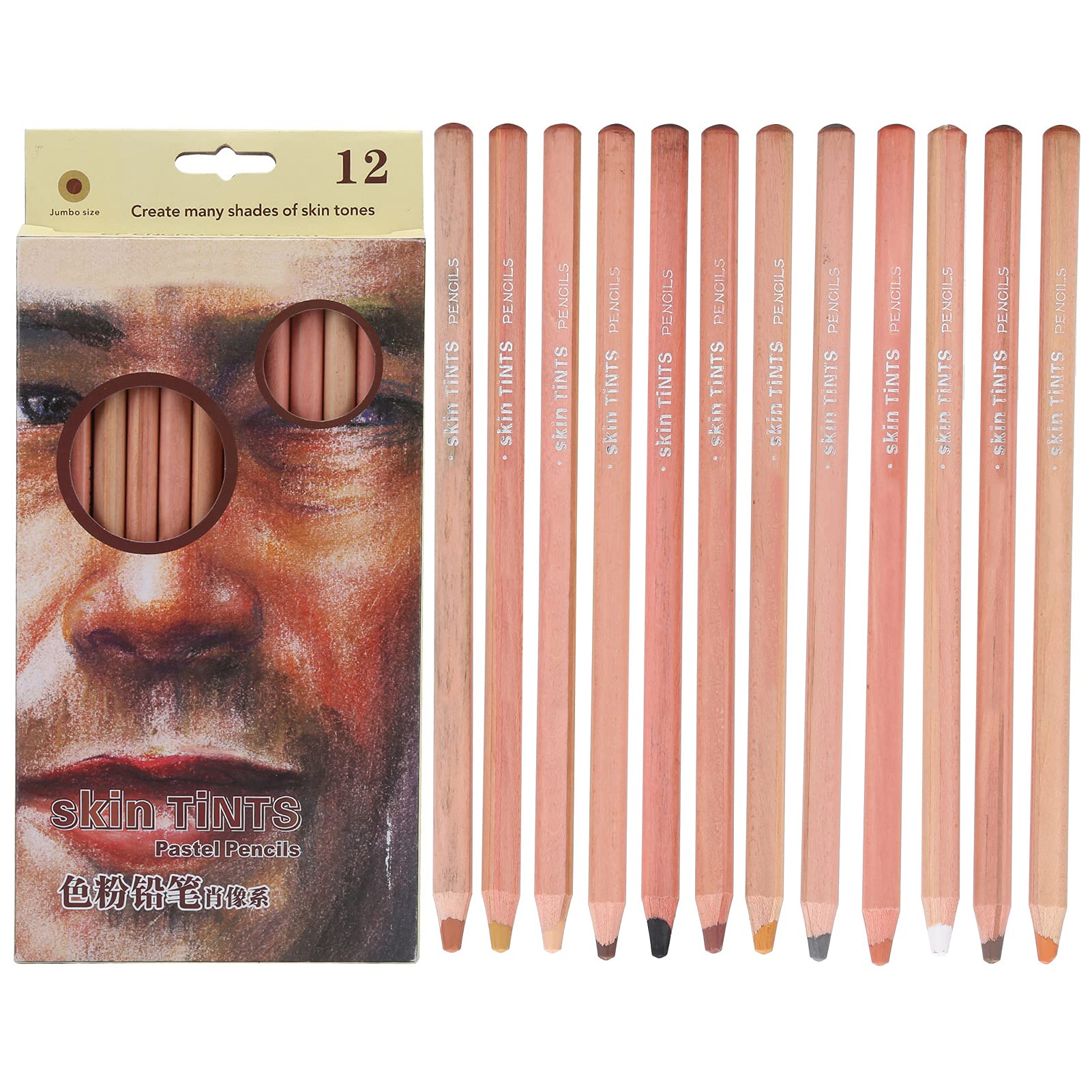 12 Zerodis Pastel Professional Color Charcoal Pencils Portrait Pastel Pencils for Layering and Pencils, Sketching, Shading, Coloring, Blending.