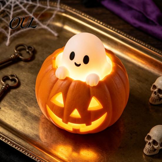 Halloween Night Light Decor Pumpkin Light, Resin LED Dragon Tabletop Lamp, Witch Festive Ornaments Hat Black Cat Crow Lamp for Home Table Mantel Cute