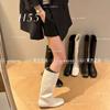 New leather inner height increase pointed western boots women's cat heel low heel height increase thin tube knight boots children