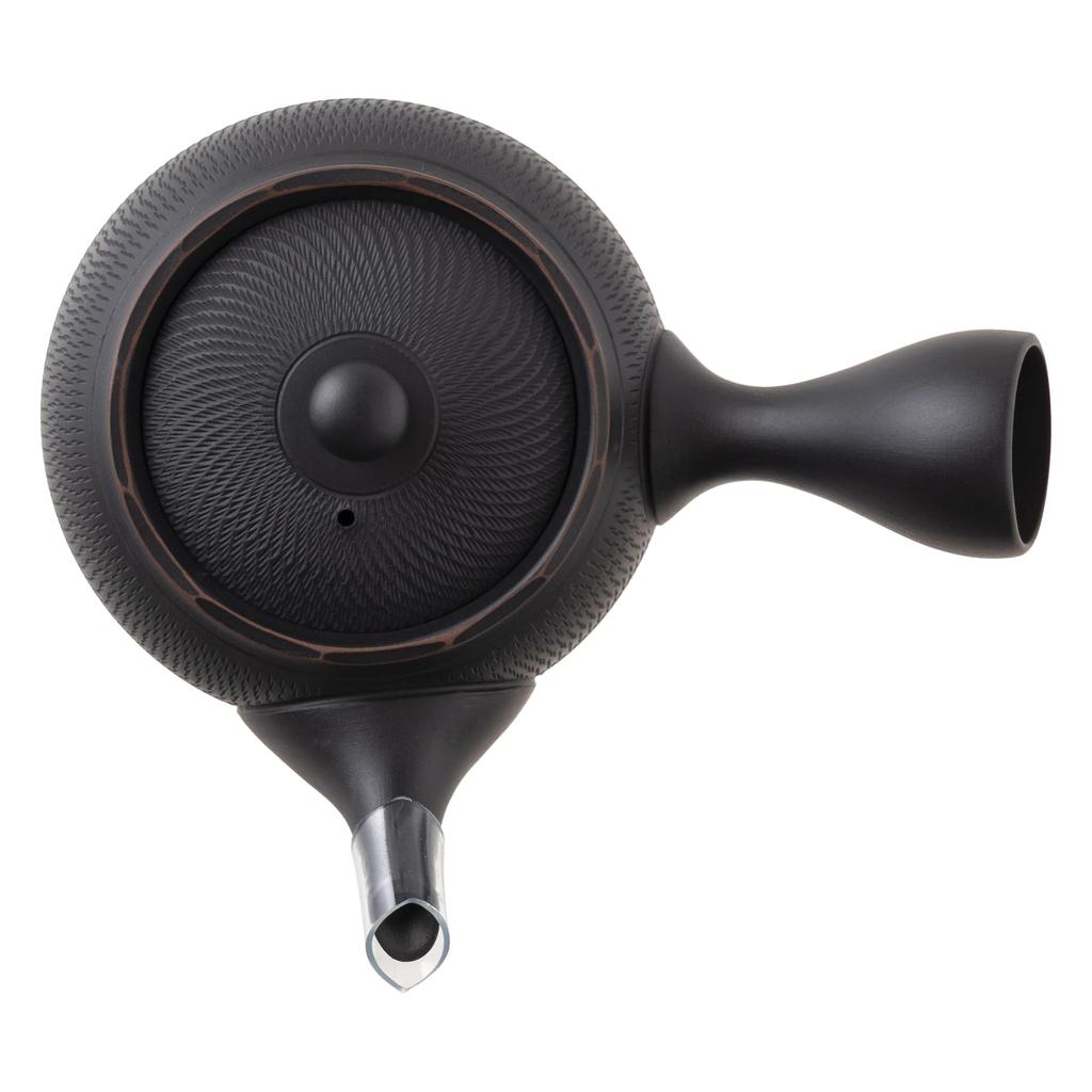 Tokoname ware teapot, Horyu design, smoked finish, 360ml, ceramic mesh, for Gyokuro and Kabusecha teas, made in Japan, boxed. TK038