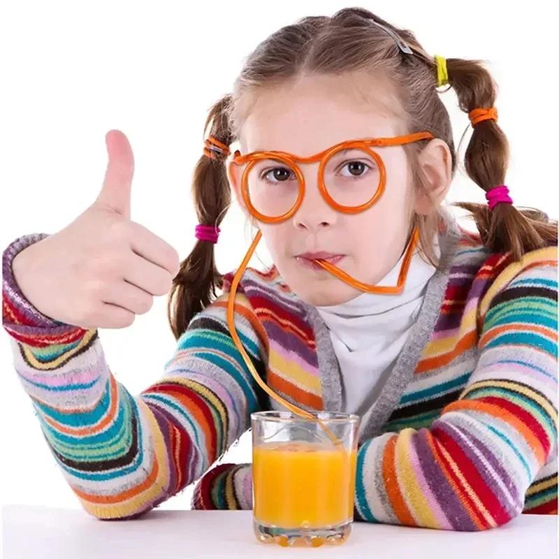 Straw Glasses Funny Soft PVC Glasses Flexible Drinking Straws Kids Party Supplies Bar Supplies Creativity Toy Kids Gift