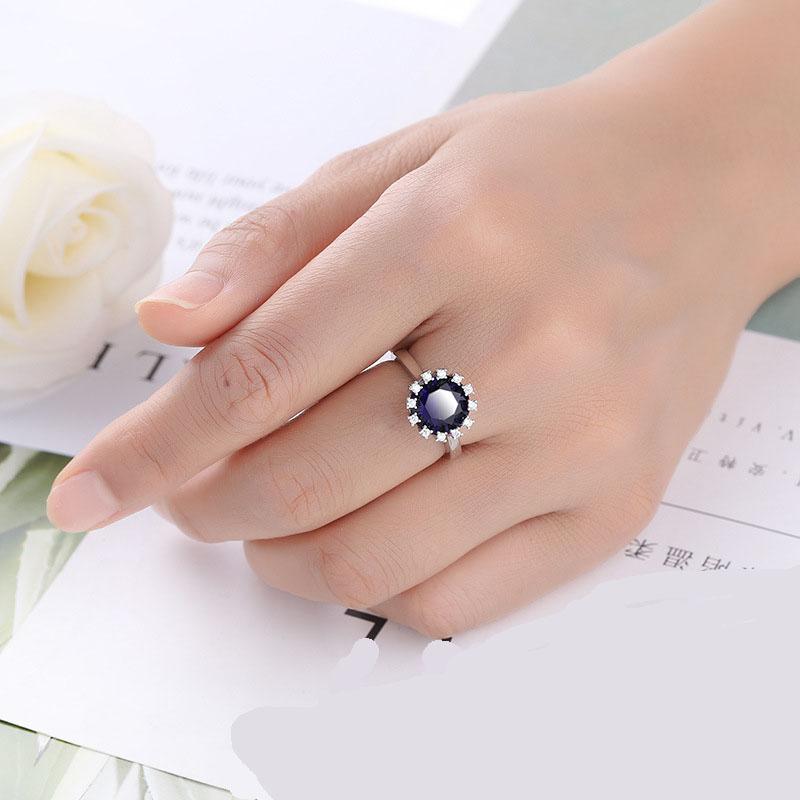 Luxury Real Sterling Silver Color Ring 1Ct Blue CZ Wedding  Rings Engagement For Women Wedding