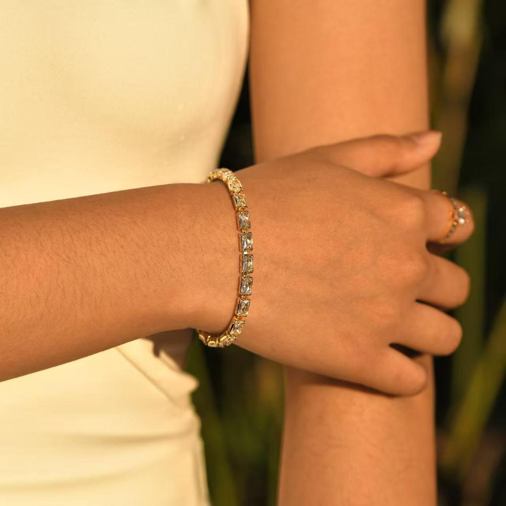 Luxury Copper Crystal Tennis Bracelet with Zircon Inlay - Women's High-End Jewelry