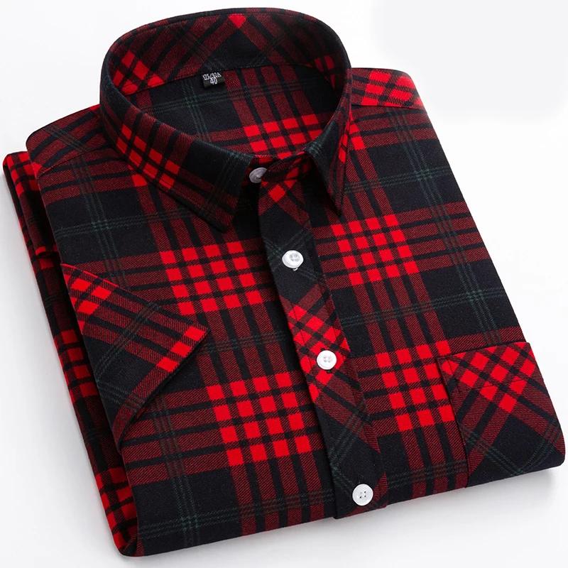 2026 Summer Thin Plaid  Men's Shirts Short Sleeve  Plus Size Cotton Soft Comfortable Young Casual Social Shirt Clothing