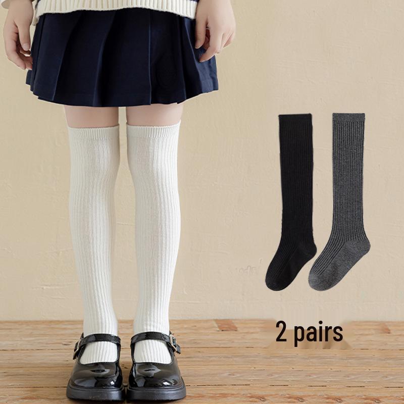 Dark Gray & White Children's Knee-High Socks – Unisex Boneless School Uniform Style