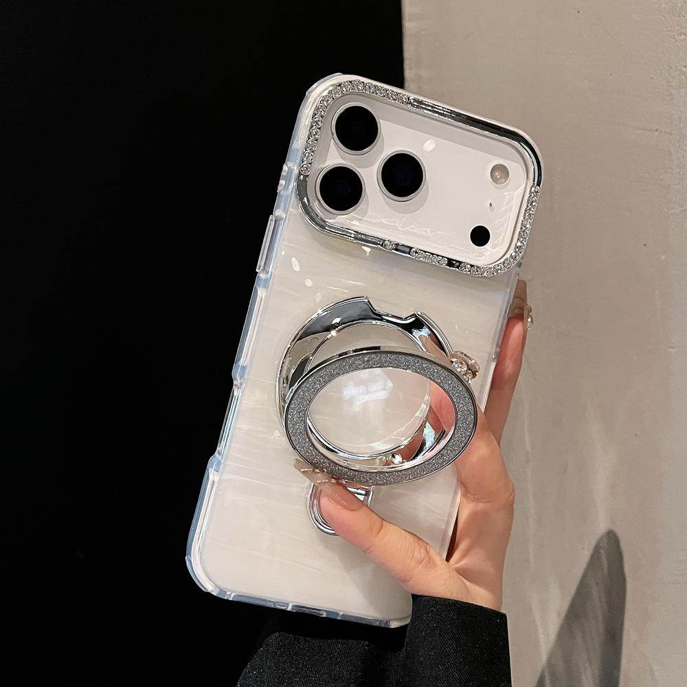 KEYSION Magnetische Muscheltextur Juwelenbesetzte Handyhülle für iPhone 14 15 17 Pro Max Air 16Plus Stoßfestes Panzer-Ringständer-Backcover
