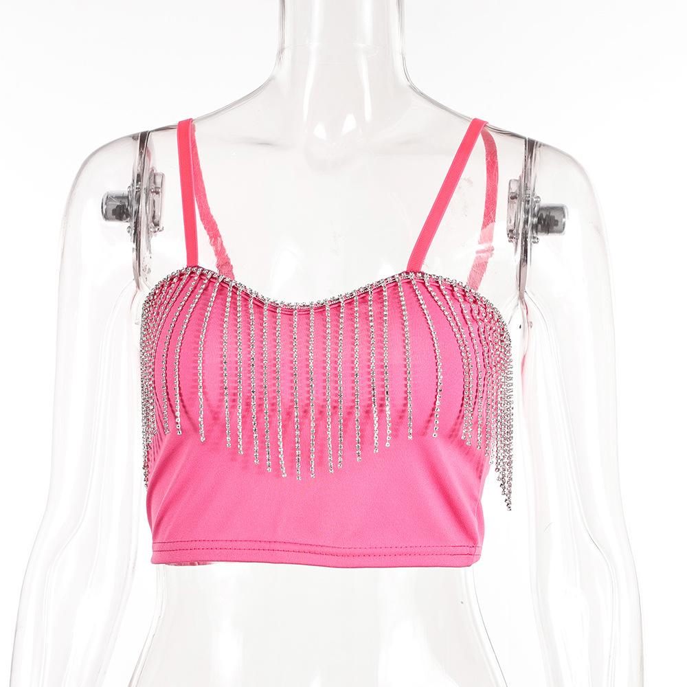 

Женский топ для ночного клуба с кисточками и стразами, без бретелек, с цепочкой и подтяжками, сексуальный, универсальный M