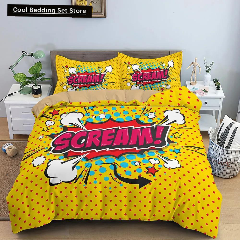 Comic Muster Bettbezug Queen King Cartoon Bettwäsche Set für Kinder Jungen Mädchen Hippie Hip Hop Rock Stil Polyester Bettdeckenbezug