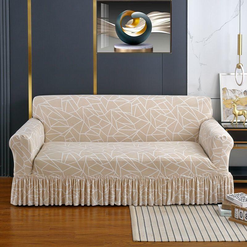 Sofa Cover, Featuring A Black Square Diamond Skirt Design, Easy One-Piece Installation, Soft and Skin-Friendly Material, Resistant To Pilling