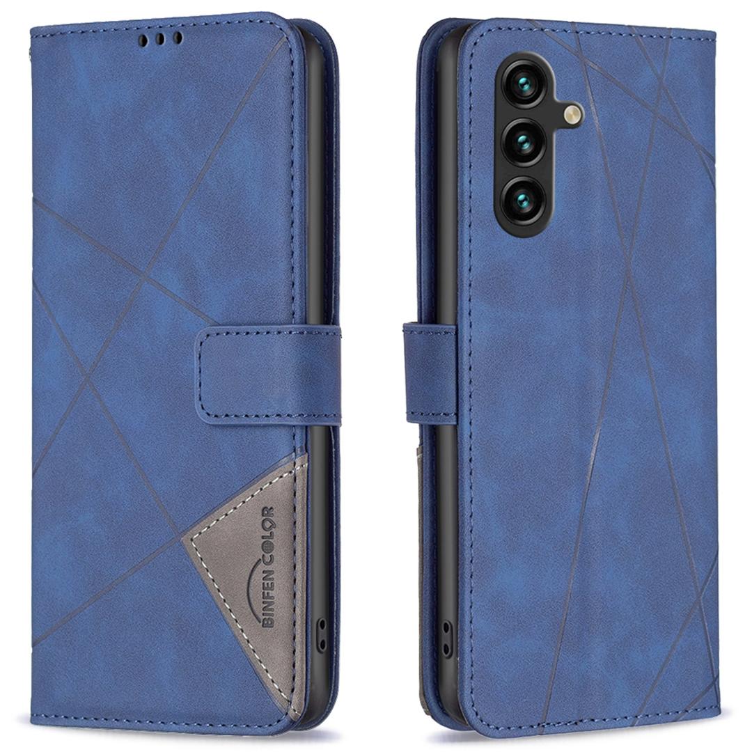 

BINFEN COLOR For Samsung Galaxy A16 5G/A16 4G Phone Cases Wallet Stand Geometry Imprinted Leather Cover Blue