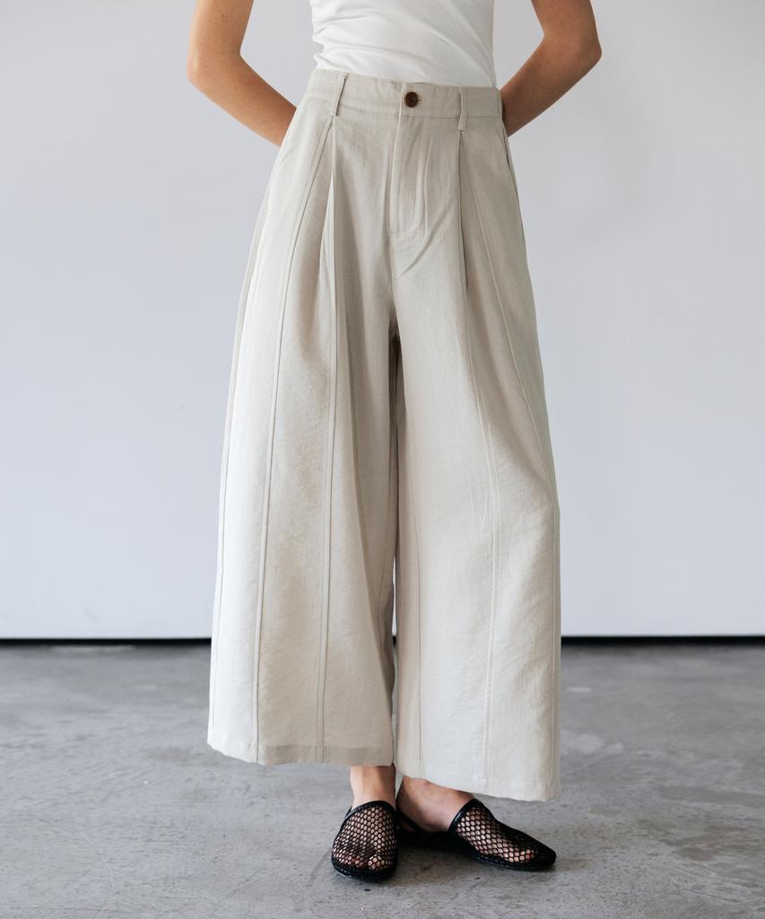 HYFVE Summer Pintuck Cut Linen Wide Elastic Pants