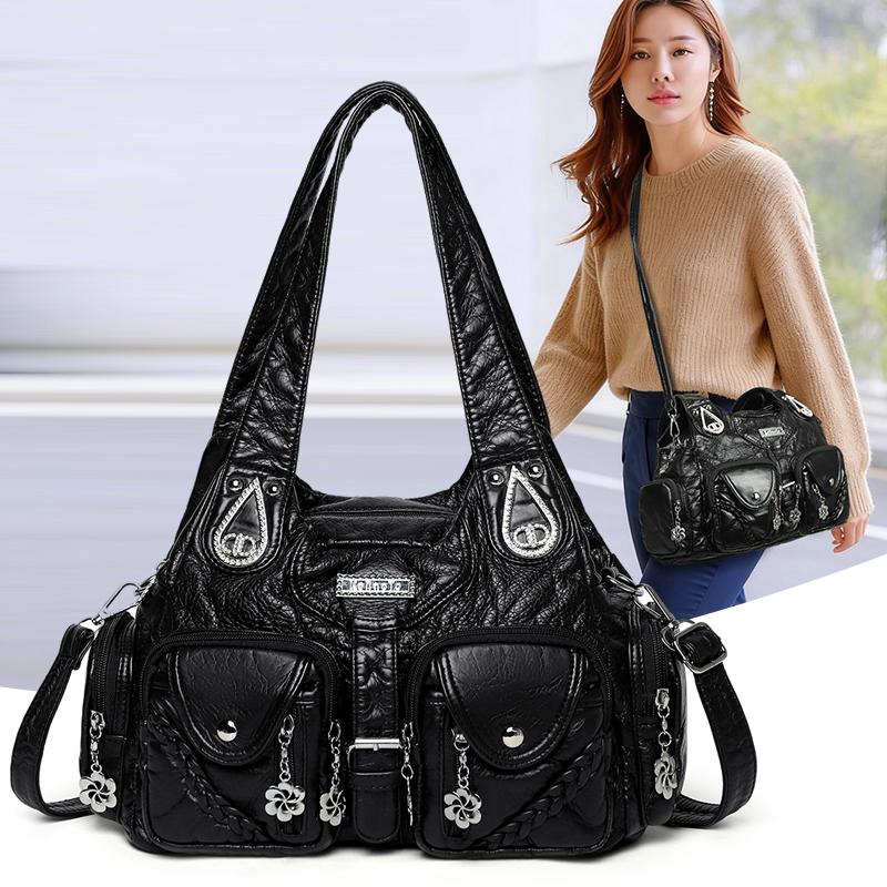 Commute PU Sewing Thread Zipper Classic Women Shoulder Bag 2026 Spring High Quality Large Capacity Shopper Fashion Handbag Solid Color Crossbody Bags