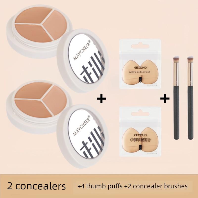 Three-Color Concealer to Cover Spots, Acne Marks, Dark Circles, and Eye Bags, Without Caking or Smudging, Brightens Tear Troughs