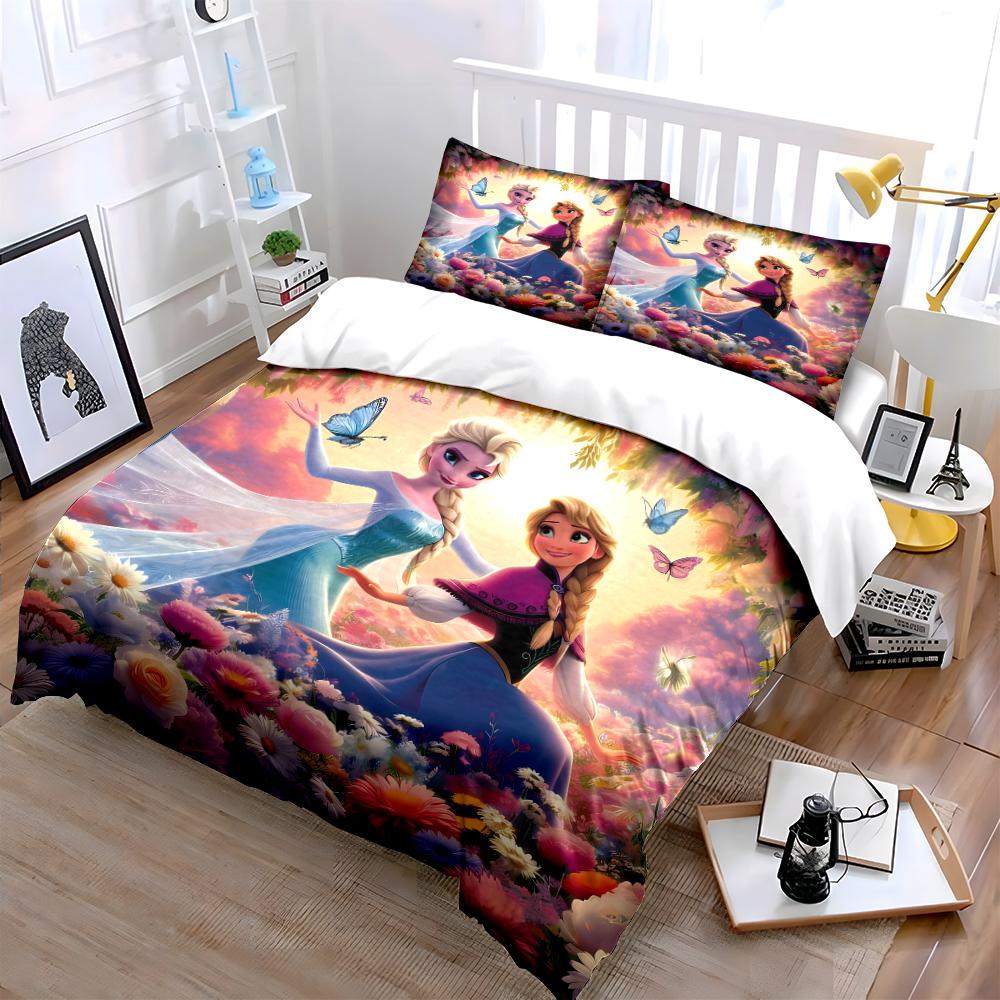 Set Biancheria da Letto Floreale Principesse Disney Frozen Set Biancheria da Letto (1 copripiumino, 2 federe, piumino non incluso)