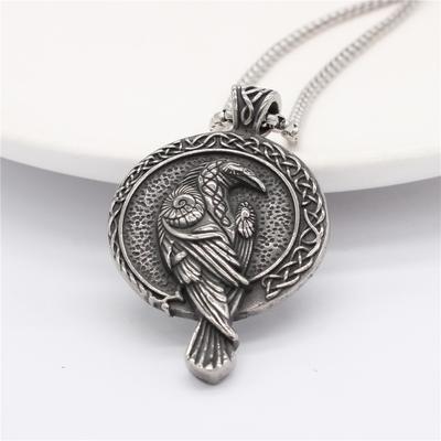 Cool Mens Norse Viking Stainless Steel Odin Raven Crow Rune Pendant Necklace